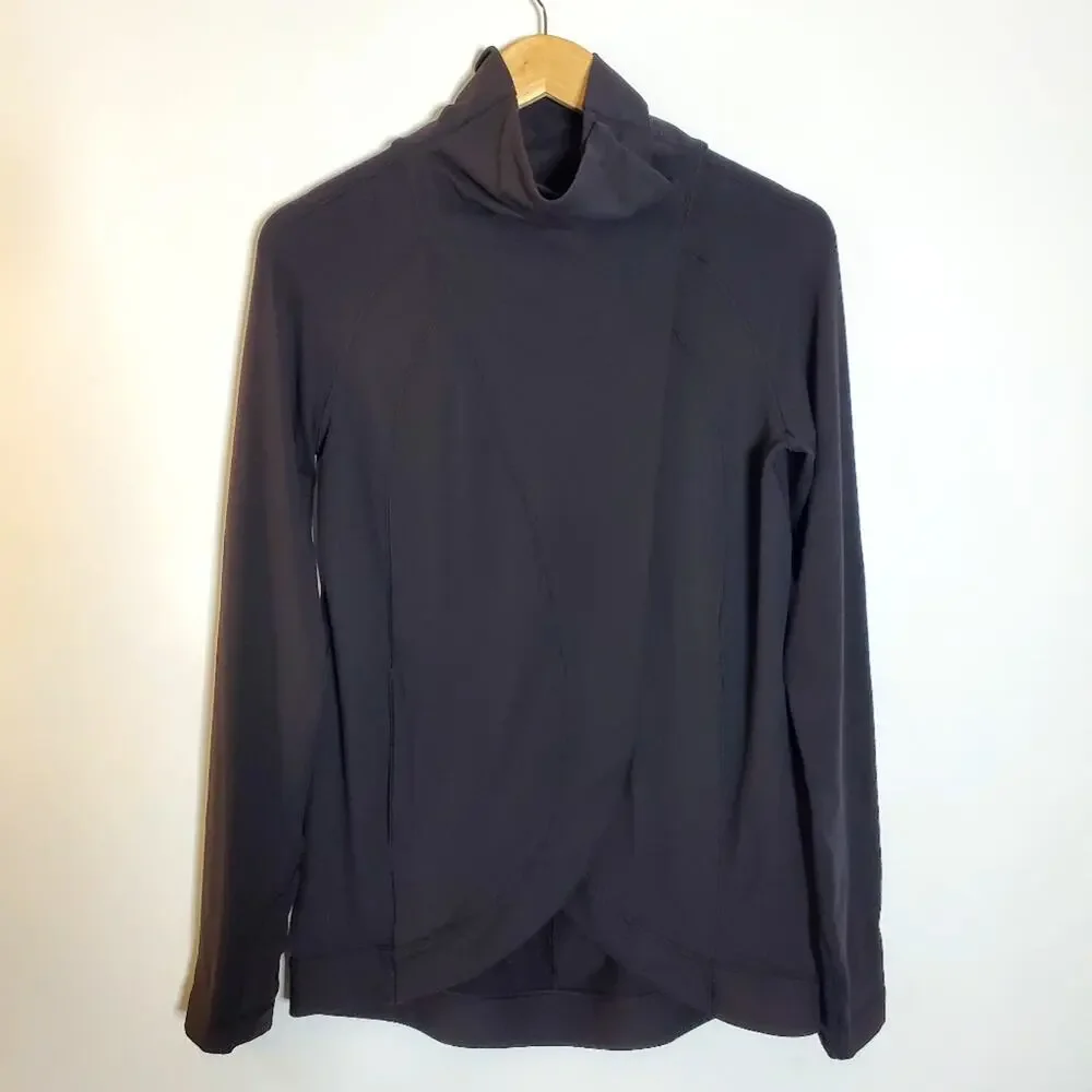 Lululemon Rulu Rally Wrap Women 6 Black Snap Neck Open Cardigan Cozy Stretch